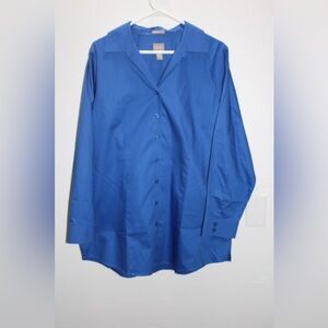 Chico's Women's 2/12/L Royal Blue Button Down Long Sleeve Dress Shirt